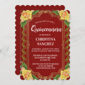 ヴィンテージブルガンディイエローローズキンセアニェラ誕生日 招待状 (正面/裏面)