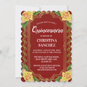 ヴィンテージブルガンディイエローローズキンセアニェラ誕生日 招待状 (正面)