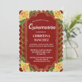 ヴィンテージブルガンディイエローローズキンセアニェラ誕生日 招待状 (スタンド正面)