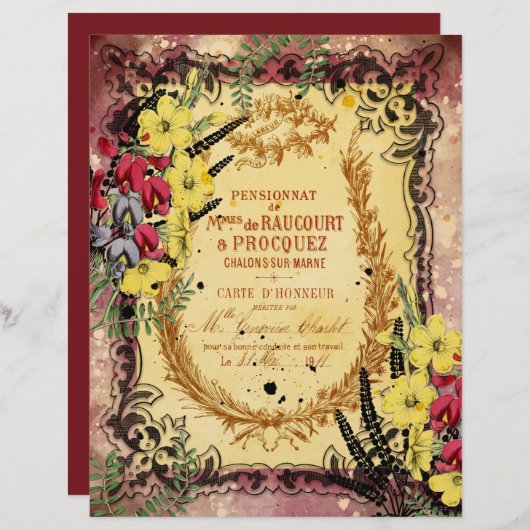 ヴィンテージブルガンディエフエマフレームスクレープブック紙 (正面/裏面)