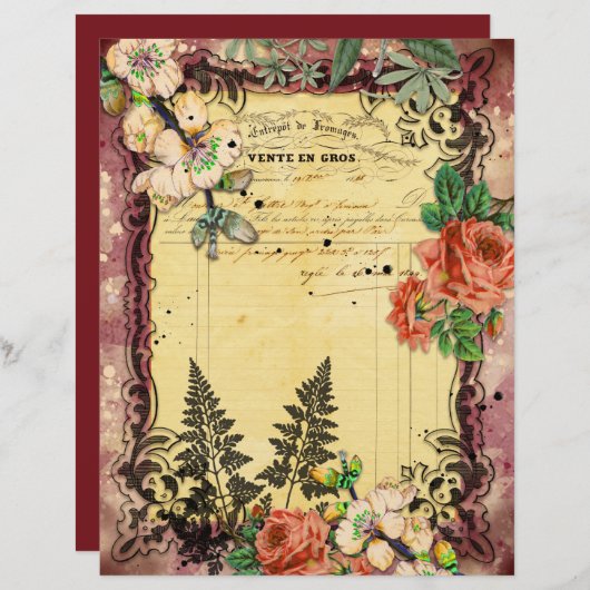 ヴィンテージブルガンディエフエマフレームスクレープブック紙 (正面/裏面)