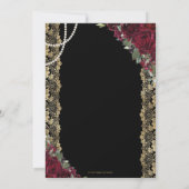 ヴィンテージブルガンディフローラ金ゴールドレースパールス誕生日  招待状 (裏面)