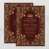 ヴィンテージブルガンディレッド金ゴールドモダンティアラキンセアニェラ 招待状 (正面/裏面)