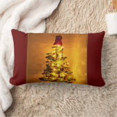 ヴィンテージブルゴーニュと金ゴールドクリスマスツリー枕 ランバークッション (ブランケット)