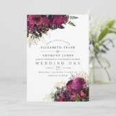 ヴィンテージブルゴーニュと金ゴールドシャビーフローラ結婚ズ 招待状 (スタンド正面)