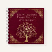 ヴィンテージブルゴーニュと金ゴールドファミリーツリー系図学 ノートブック (正面)