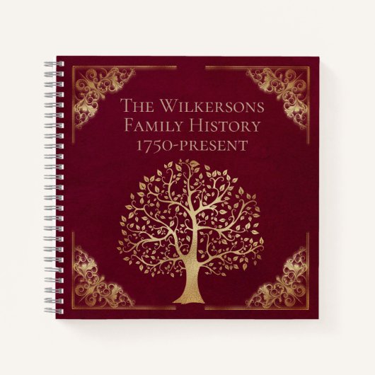 ヴィンテージブルゴーニュと金ゴールドファミリーツリー系図学 ノートブック (正面)