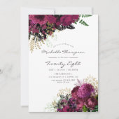 ヴィンテージブルゴーニュと金ゴールドフローラ任意の年齢誕生日 招待状 (正面)