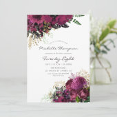 ヴィンテージブルゴーニュと金ゴールドフローラ任意の年齢誕生日 招待状 (スタンド正面)