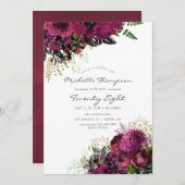 ヴィンテージブルゴーニュと金ゴールドフローラ任意の年齢誕生日 招待状 (正面/裏面)