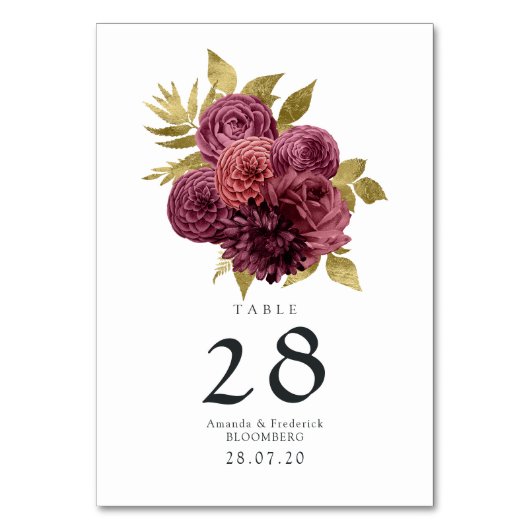 ヴィンテージブルゴーニュと金ゴールドフローラ結婚ズ テーブルナンバー (裏面)