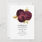 ヴィンテージブルゴーニュと金ゴールドフローラ結婚ズ 招待状 (正面)