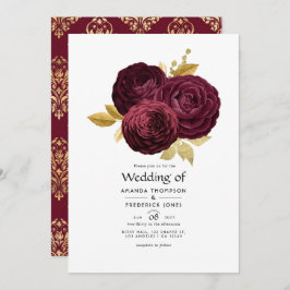 ヴィンテージブルゴーニュと金ゴールドフローラ結婚ズ 招待状