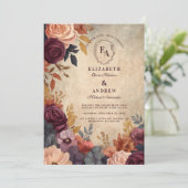 ヴィンテージブルゴーニュと金ゴールドフローラ結婚ズ 招待状 (スタンド正面)