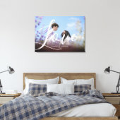 ヴィンテージブルゴーニュのオーバーレイカップルの写真の愛のスクリプト キャンバスプリント (インサイチュ (寝室))