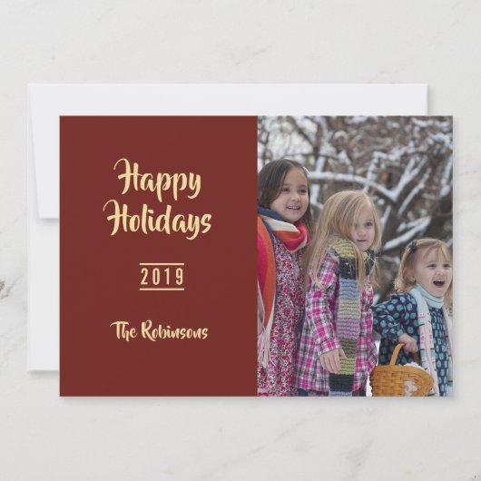 ヴィンテージブルゴーニュのクリスマスグリーティングファミリーフォト シーズンカード (正面)