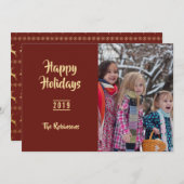 ヴィンテージブルゴーニュのクリスマスグリーティングファミリーフォト シーズンカード (正面/裏面)