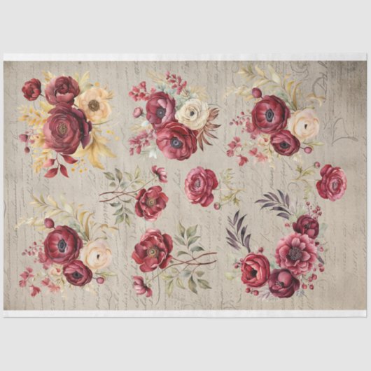ヴィンテージブルゴーニュの花オールド紙 薄葉紙 (正面)