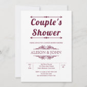 ヴィンテージブルゴーニュタイポグラフィカップルのシャワー 招待状 (正面)
