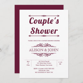 ヴィンテージブルゴーニュタイポグラフィカップルのシャワー 招待状