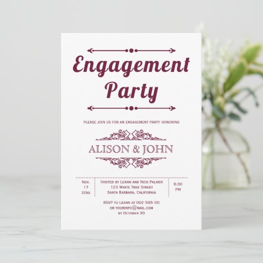 ヴィンテージブルゴーニュタイポグラフィ婚約パーティ 招待状 (スタンド正面)