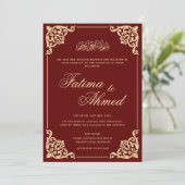 ヴィンテージブルゴーニュバロック金ゴールドフレームムスリム結婚ズ 招待状 (スタンド正面)