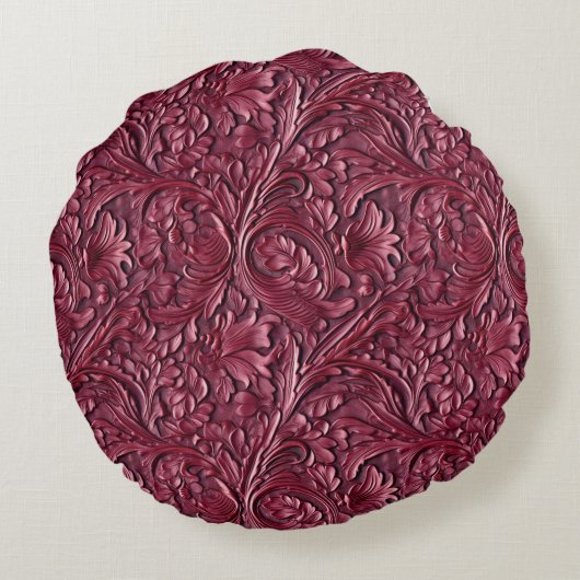ヴィンテージブルゴーニュフェイクー彫刻の革の屋外 ラウンドクッション (裏面)