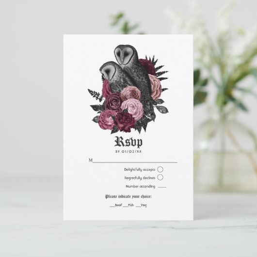 ヴィンテージブルゴーニュフクロウ結婚ズ 出欠カード (スタンド正面)