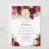 ヴィンテージブルゴーニュ水カラーフローラ 招待状 (正面)