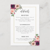 ヴィンテージブルゴーニュ水彩フローラ結婚詳細 エンクロージャーカード (正面)