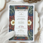 ヴィンテージブルゴーニュ海軍ブルー結婚ズアールヌーボー 招待状