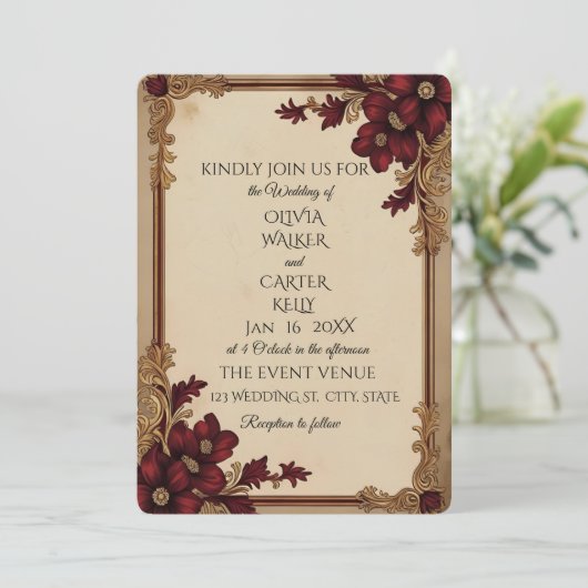 ヴィンテージブルゴーニュ結婚フローラ 招待状 (スタンド正面)