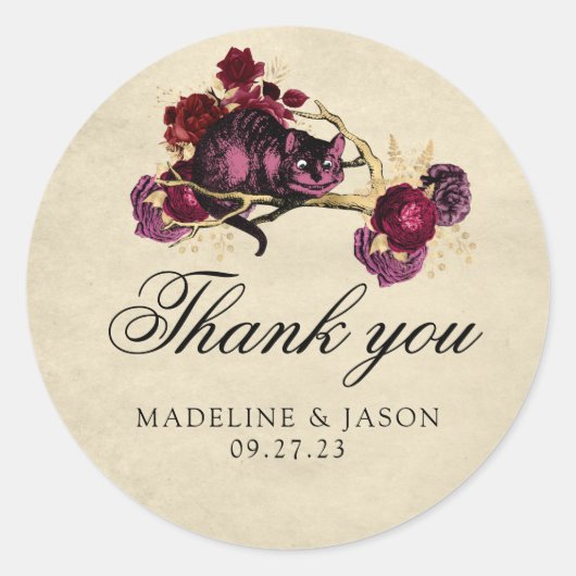 ヴィンテージブルゴーニュ赤フローラネコ結婚ズサンキュー ラウンドシール (正面)