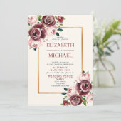 ヴィンテージブルゴーニュ赤面ピンク金ゴールド結婚フローラ 招待状 (スタンド正面)