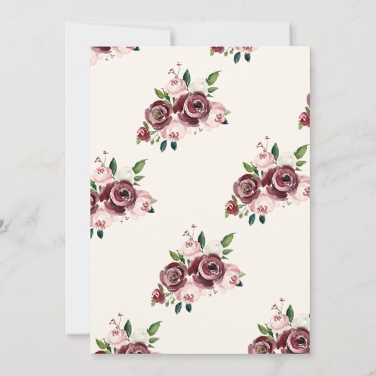 ヴィンテージブルゴーニュ赤面ピンク金ゴールド結婚フローラ 招待状 (裏面)