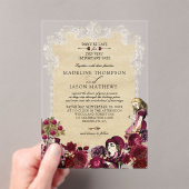 ヴィンテージブルゴーニュ金ゴールドアリスinワンダーランド結婚ズ アクリル招待状 (インサイチュ (ポータブル))