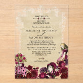 ヴィンテージブルゴーニュ金ゴールドアリスinワンダーランド結婚ズ アクリル招待状 (正面)