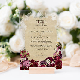 ヴィンテージブルゴーニュ金ゴールドアリスinワンダーランド結婚ズ アクリル招待状