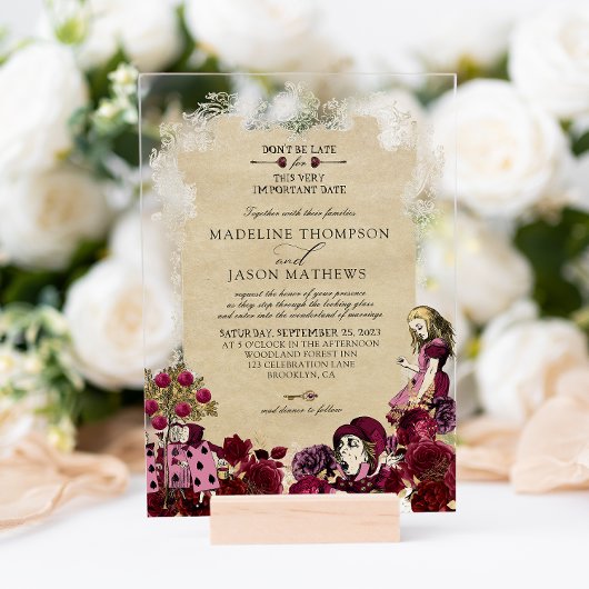 ヴィンテージブルゴーニュ金ゴールドアリスinワンダーランド結婚ズ アクリル招待状