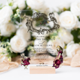 ヴィンテージブルゴーニュ金ゴールドアリスinワンダーランド結婚ズ アクリル招待状