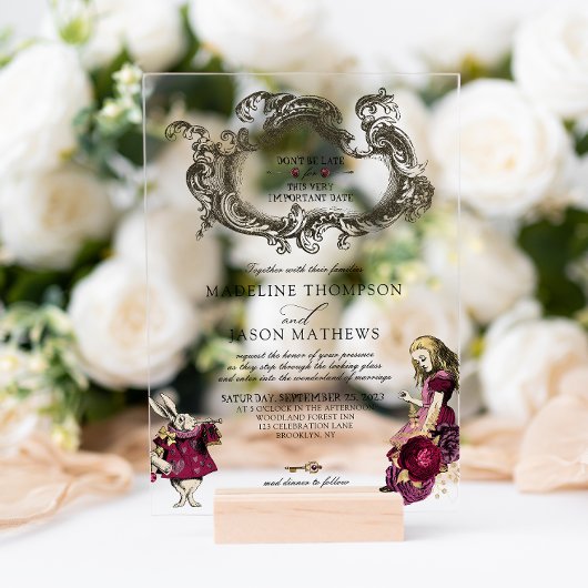 ヴィンテージブルゴーニュ金ゴールドアリスinワンダーランド結婚ズ アクリル招待状