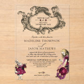 ヴィンテージブルゴーニュ金ゴールドアリスinワンダーランド結婚ズ アクリル招待状 (正面)