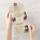 ヴィンテージブルゴーニュ金ゴールドアリスinワンダーランド結婚ズ オールインワン招待状 (貼ってはがせる)