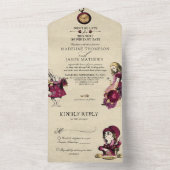 ヴィンテージブルゴーニュ金ゴールドアリスinワンダーランド結婚ズ オールインワン招待状 (内側)