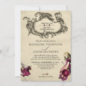 ヴィンテージブルゴーニュ金ゴールドアリスinワンダーランド結婚ズ 招待状 (正面)