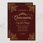 ヴィンテージブルゴーニュ金ゴールドエレガントティアラキンセアニェラ 招待状 (正面/裏面)