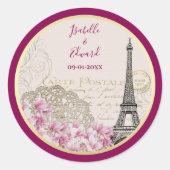 ヴィンテージブルゴーニュ金ゴールドピンクエッフェルタワーの花 ラウンドシール (正面)