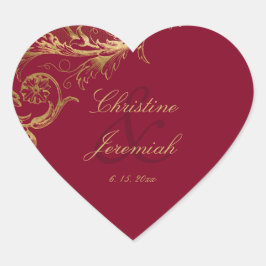 ヴィンテージブルゴーニュ金ゴールドフローラダマスク結婚スクリプト ハートシール