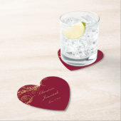 ヴィンテージブルゴーニュ金ゴールドフローラダマスク結婚スクリプト ペーパーコースター (インサイチュ)