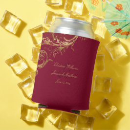 ヴィンテージブルゴーニュ金ゴールドフローラダマスク結婚スクリプト 缶クーラー